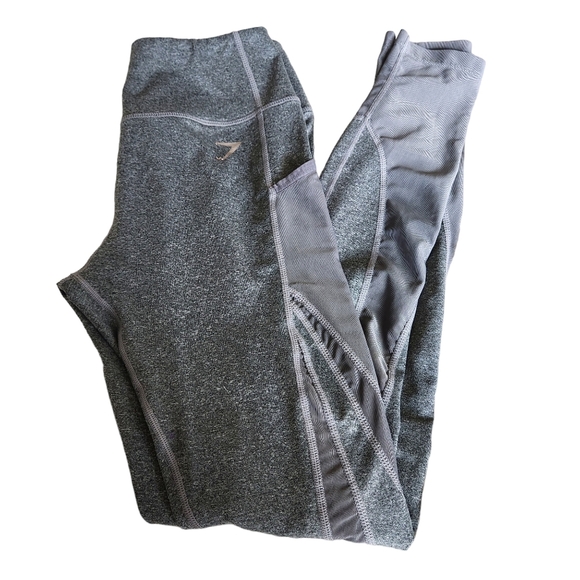 Gymshark Leggings Mesh Panel Pockets Gray Full Length 28"  size M - Picture 1 of 11